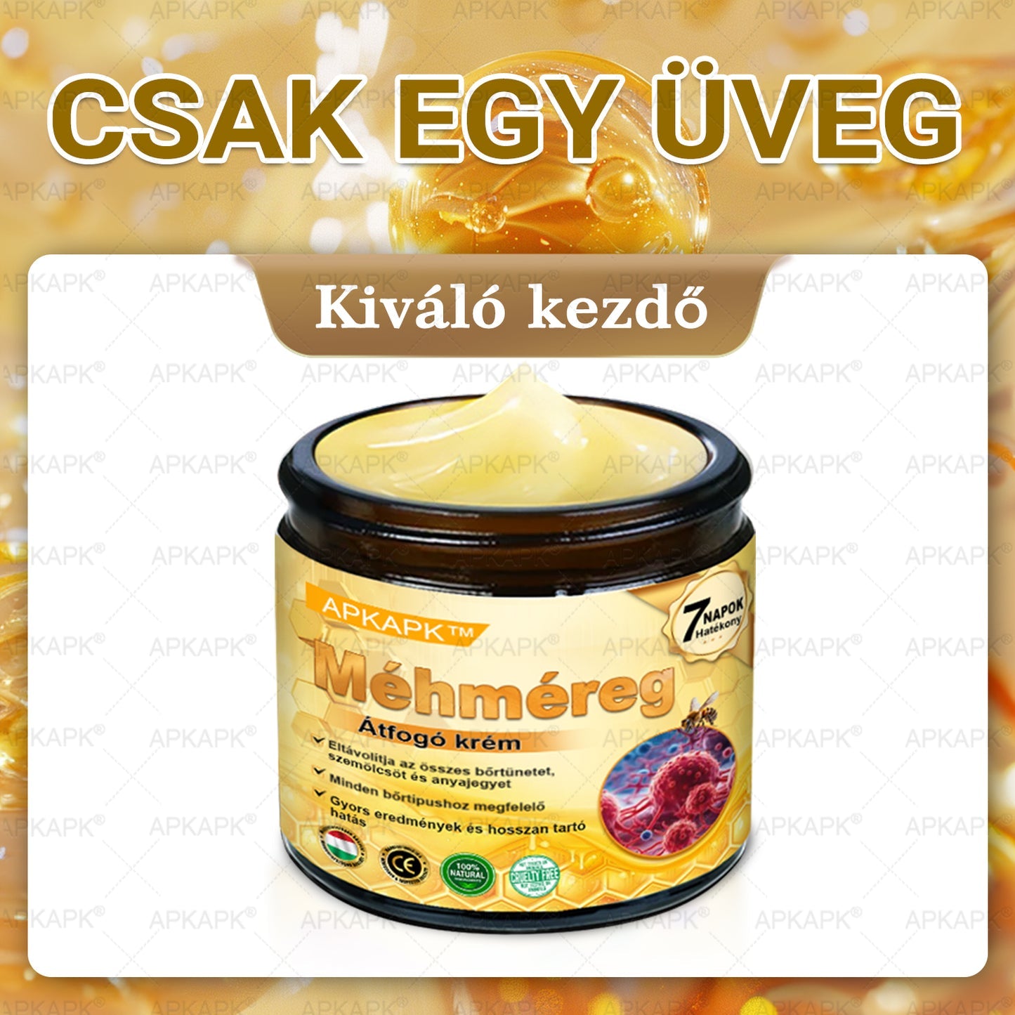 ⭐APKAPK®  Méhméreg krém a bőr megújítására 🐝 segít megoldani olyan bőrproblémákat, mint: ráncok, hegek, pigmentfoltok, striák, akné, pikkelysömör, ekcéma, bőrelváltozások, irritációk, gyulladások és egyéb bőrpanaszok.