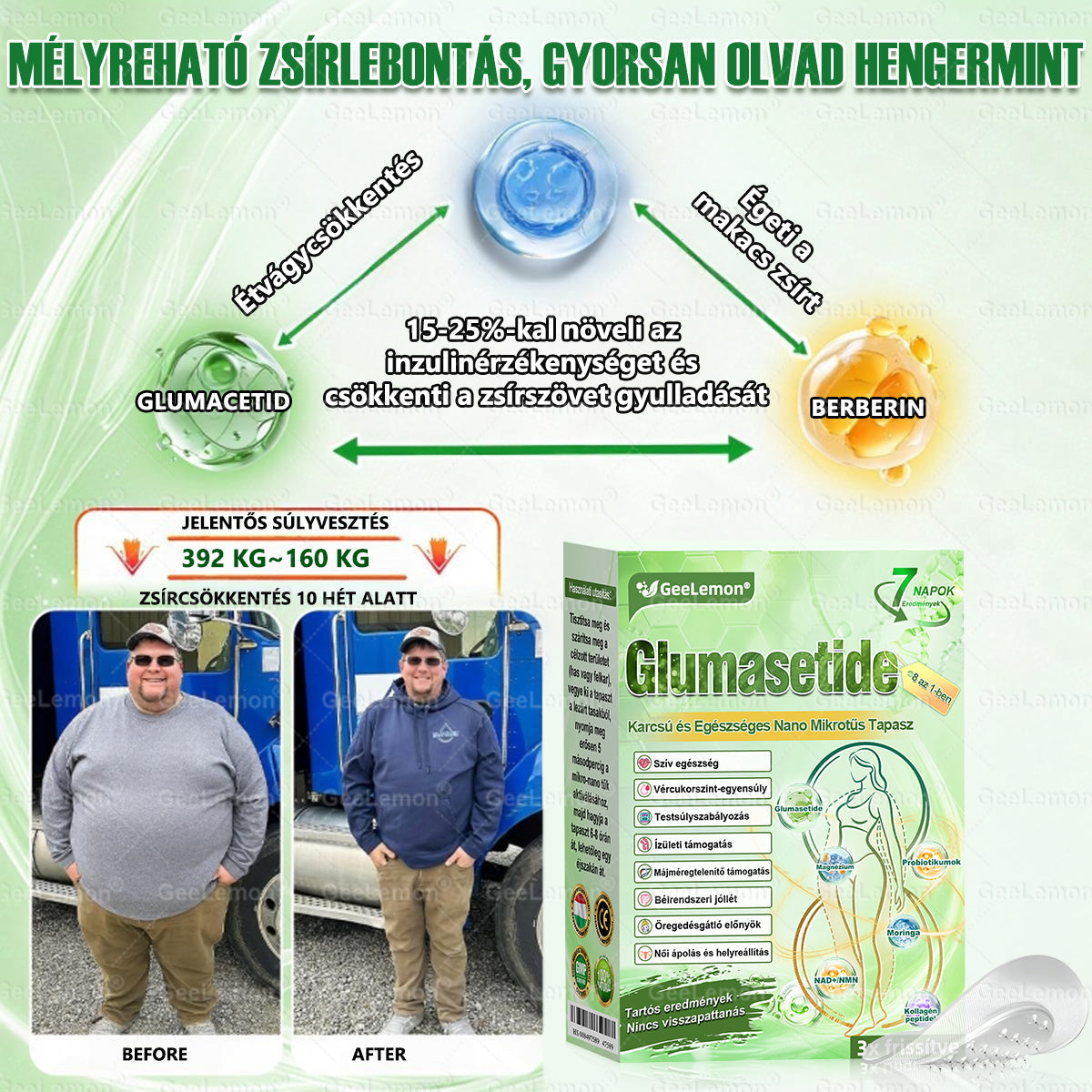 Magyar hivatalos bol 🍃 𝐆𝐞𝐞𝐋𝐞𝐦𝐨𝐧® 8 az 1-ben karcsúsító nano mikrotűs tapasz 🇭🇺 Napi egyszeri használat ✅ 7 napon belül látható eredmény – Alkalmas elhízás, szív- és érrendszeri problémák, cukorbetegség és ízületi problémák kezelésére
