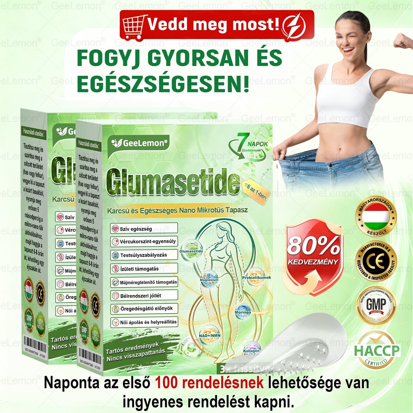 Magyar hivatalos bol 🍃 𝐆𝐞𝐞𝐋𝐞𝐦𝐨𝐧® 8 az 1-ben karcsúsító nano mikrotűs tapasz 🇭🇺 Napi egyszeri használat ✅ 7 napon belül látható eredmény – Alkalmas elhízás, szív- és érrendszeri problémák, cukorbetegség és ízületi problémák kezelésére