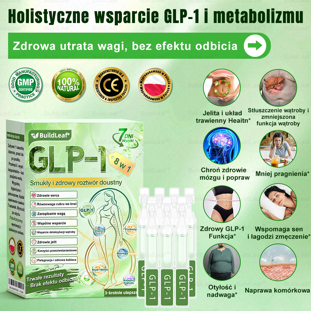 🖤🔥 Oficjalny sklep 👩‍⚕️ BuildLeaf® GLP-1 8-w-1 roztwór doustny (raz dziennie, efekty w 7 dni) Wspiera odchudzanie, serce, cukier, sen, jelita, stawy oraz ujędrnia skórę i dodaje energii