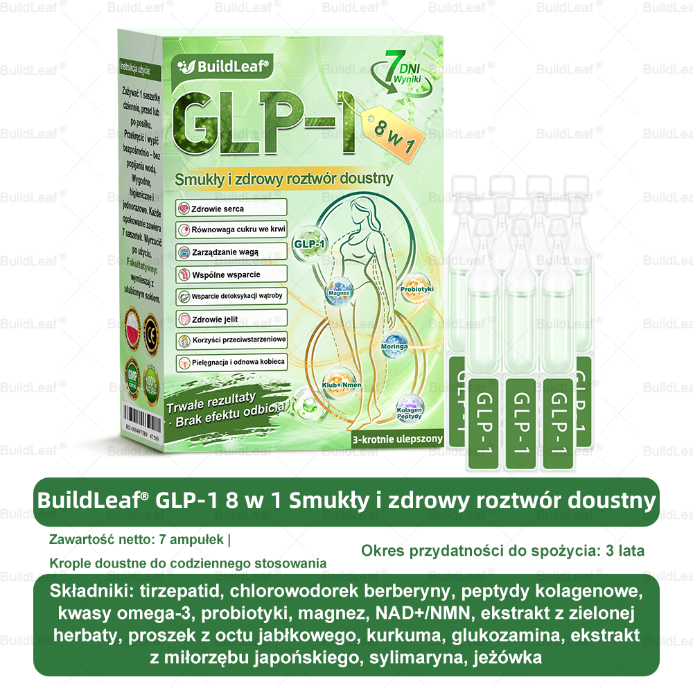🖤🔥 Oficjalny sklep 👩‍⚕️ BuildLeaf® GLP-1 8-w-1 roztwór doustny (raz dziennie, efekty w 7 dni) Wspiera odchudzanie, serce, cukier, sen, jelita, stawy oraz ujędrnia skórę i dodaje energii