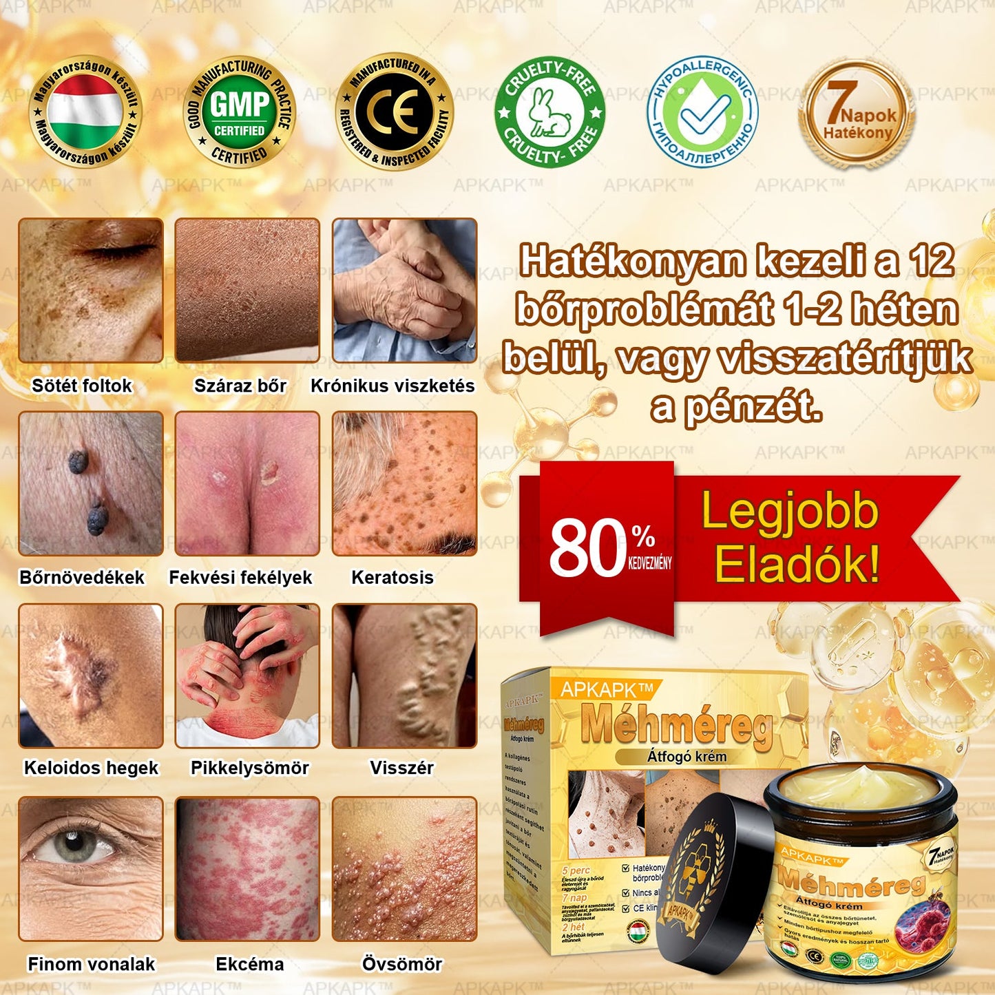 ⭐APKAPK®  Méhméreg krém a bőr megújítására 🐝 segít megoldani olyan bőrproblémákat, mint: ráncok, hegek, pigmentfoltok, striák, akné, pikkelysömör, ekcéma, bőrelváltozások, irritációk, gyulladások és egyéb bőrpanaszok.